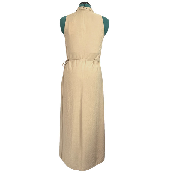 NWT Vince‎ Women's Draped Neck Midi Wrap Dress in Pale Wheat Sleeveless Medium - Picture 4 of 9